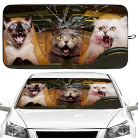 Funny Cat Car Windshield Sun Shade Foldable Sunshade Front Window Cover Sun Visor Protector Accessories for Truck SUV (64x32 inches)