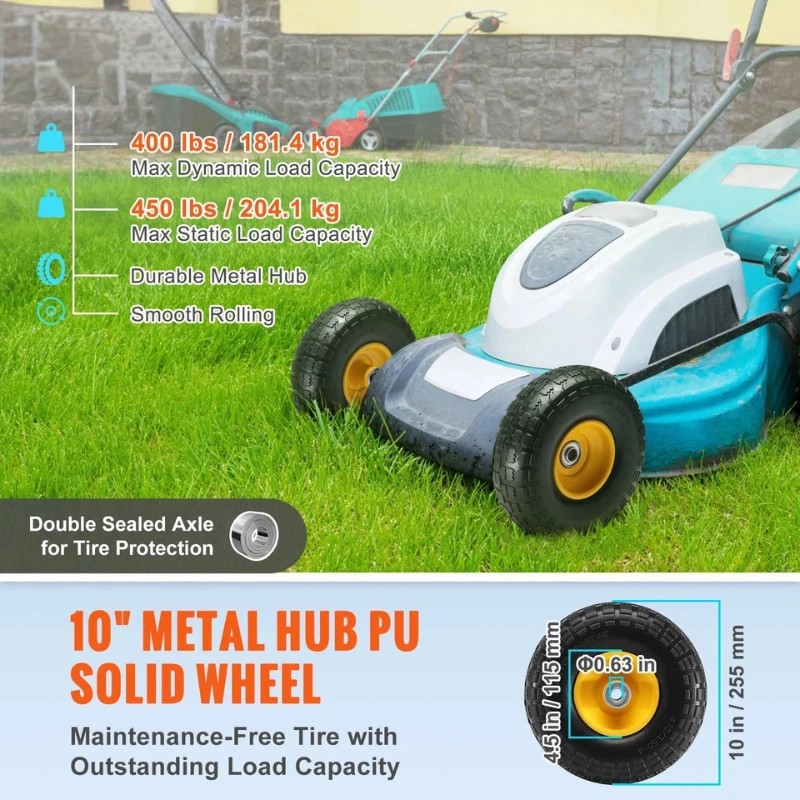 Vevor 10" Flat Free Tire Wheel 2 Pack Solid PU