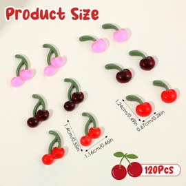 120 Pcs Cherry Nail Charms 3D Cherry Nail Rhinestones Gems Colorful Diamonds Art Shiny Gems Glitter Studs Cute Fruit Slices Crystal Fruit Self-Adhesive DIY Design French Tip Decals for Art Supplies
