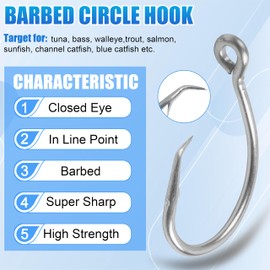 Circle Hooks Saltwater Fishing Hooks,35pcs Inline Wide Gap Circle Hooks Catfish Hooks Stainless Steel Big Game Fishing Hooks for Tuna Bass Bluegill Saltwater Freshwater 5/0-10/0
