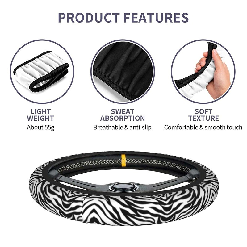 Zebra Steering Wheel Covers Non Slip Neoprene Stripe Pattern Steering