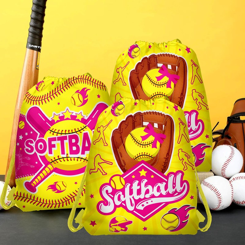 12 Pcs Softball Drawstring Bag Set Sports Themed Backpack Storage