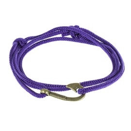 West Coast Paracord Men's Adjustable Nautical Anchor and Fish Hook Wrap Cuff Bracelets - Made of Nylon Rope (Bright Purple, Bronze Anchor)