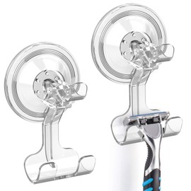Luxear Shower Razor Holder Suction Hooks, 2 Pack Sucker Hooks Reusable Razor Hook for Shower Waterproof Powerful Vacuum Suction Cup Hook Holder for Towel Bathrobe Loofah Hooks for Bathroom Kitchen