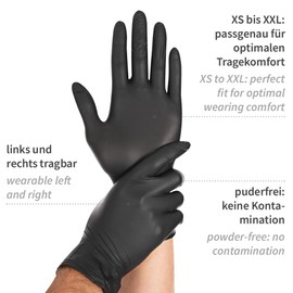FRANZ MENSCH Hygostar Nitrilhandschuhe Safe Light | puderfrei, schwarz, 9/L, 24cm, 100 Stück, Einweghandschuhe, Einmalhandschuhe, in Gr. XS, S, M, L, XL & XXL verfügbar