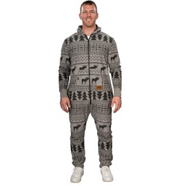 UglyChristmasSweater Style Fair Isle Jumpsuit Cozy Adult Union Suit Pajamas for Mens and Womens