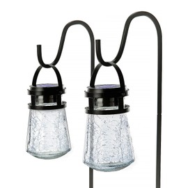 Home Zone Security 2 Packs Solar Crackle Glass Solar Lanterns Light Hanging Outdoor Waterproof 10 Lumens 3000K Decorative Large Crackle Glass Garden LED Lights, No Wiring for Patio Backyard Garden