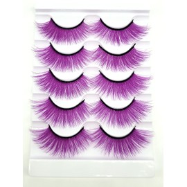 MISSLADY Colored Lashes 3D Faux Mink Purple Eyelashes Purple Lashes Strips (FM-307, 14-20mm, Purple, 5 Pairs)