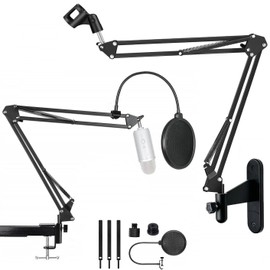 Mic Stand, 2in1 Wall Microphone Mount Boom Holder for Blue Yeti,Nano,X,Pro,Snowball iCE, AT2020 Microphone,compatible with Shure MV7B SV7+,MV6,SM58 and HyperX solocast quadcast duocast Mic