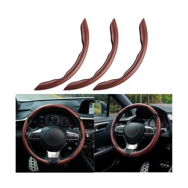 Mandark 3PCS Carbon Fiber Car Steering Wheel Cover, Anti-Skid Leather Vehicle Segmented Steer Wheel Protector, Auto Interior Protection Guard Accessories, Universal for Most Cars (Brown)
