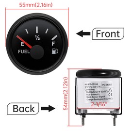 ARTILAURA 0-90 ohm Fuel Gauge 2 inch Boat Fuel Level Gauge Marine Gas Tank Meter for Universal AUTO Car Truck Diesel RV Vehicle (Black)