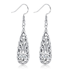 BESTEEL 925 Sterling Silver Tear Drop Earrings Dangle for Women CZ Earrings Long Pendant Fashion Jewelry Gift Elegant Vintage