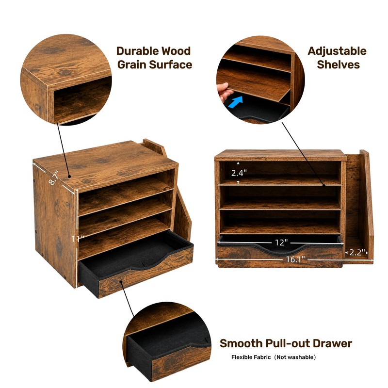Wooden Desk Organizer with Drawers, Office Paper Mail and Organizer