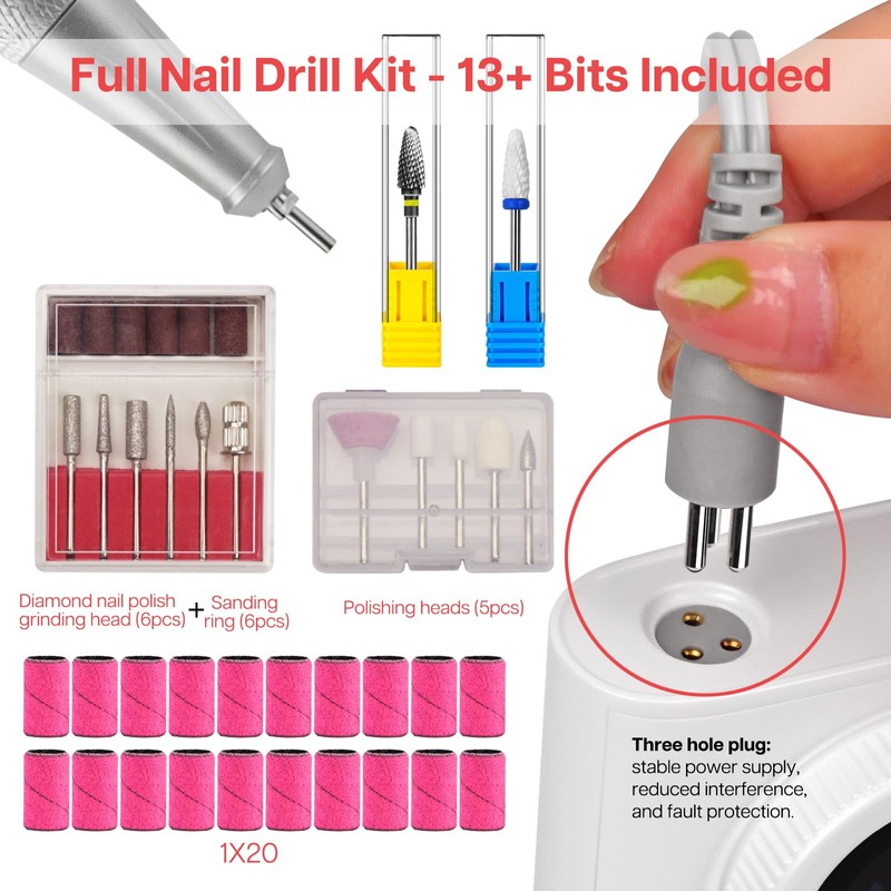 Willowglow Professional Nail Drill, 45000RPM Electric Efile Nail File with