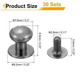QUARKZMAN Pack of 30 8 mm Chicago Screws Round Head Button Leather Craft Rivets for DIY Leather Craft Decoration Handbag Shoes Belt Repair, Metallic Black