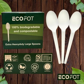 150 Compostable Spoons - Large 6.5 Inch Disposable Spoons, Eco-Friendly & Durable - Heat-Resistant Utensils, Plastic-Free Cutlery with Unique Box