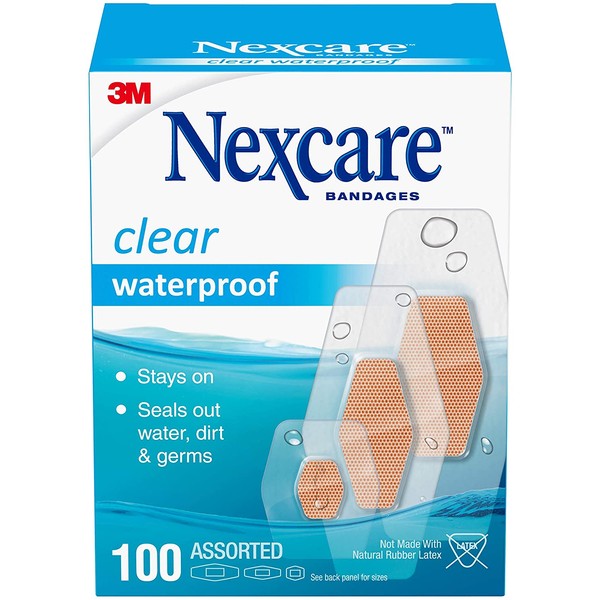 Nexcare Waterproof Bandages, Hypoallergenic, Family Pack, 100 Count, Assorted Sizes