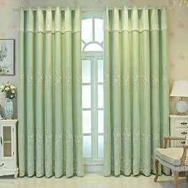 Amidoudou 1 Pair European Double Layer Curtains Luxury Flower Embroidered Curtains for Living Room Bedroom (Green,52x90 Inch)