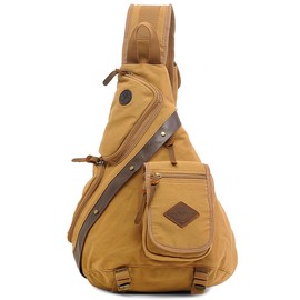VARLIVOO Men's Sling Bag Crossbody Bag Shoulder Bag Hiking Travel Camping Cycling Mountaineering School Canvas Shoulder Bags Sling Backpack, khaki, Sling Bag