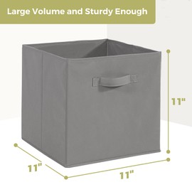 STORAGEIDEAS 11x11 Storage Bins, Set of 4 Storage Cubes, Collapsible Cube Storage Box, Fabric Closet Organizers with Handles for Home, Office, Closet Shelf Cabinet, Bookcase, Grey