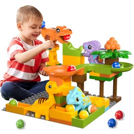 Marble Runs for Kids 4-8,Marble Run for Kids Ages 3-5 with Dinosaur Building Blocks,Dinosaur Toys,STEM Building Toys with 4 Marble Track Compatible with Major Brands