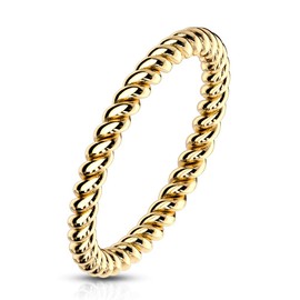 Bungsa Women's 316L Stainless Steel Twisted Ring Gold, Stainless Steel, Cubic Zirconia