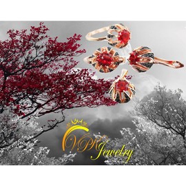 VPKJewelry Women's Russian Real 925 Sterling Silver Set Rose 14k Gold Plated Earrings Ring Pendant Diamonique Black CZ Valentines Day best Gifts (ruby, 8)