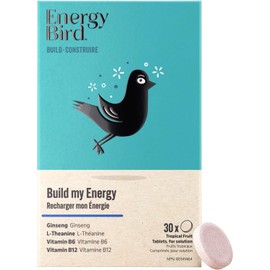 Build My Energy Supplements | Ginseng | L-Theanine | Vitamin B6 | Vitamin B12 | Increase Energy & Resistance to Stress | Tropical Fruit Flavour | 30 tablets