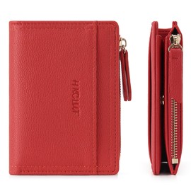 HKCLUF Small Wallet for Women, PU Leather with Multiple Card Slots, Wallet for Women, Slim Credit Card Holder, Bifold Compact Purse with Zip, A9-red, Casual