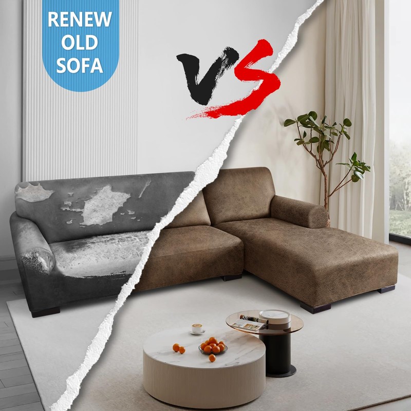 Pfrstuv Sectional Couch Covers, Leather Look Sofa Cover L Shape