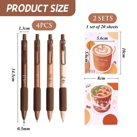 4 Press Neutral Pens, 2 Sticky Notes and Message Stickers, Black Ink, Cute and Creative, Student Pen, School Office Supplies