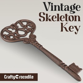 CraftyCrocodile Large Cast Iron Skeleton Key - Gothic Furniture Rustic Home Decor for Farmhouse, Living Room, Bedroom, Home, Kitchen Vintage Metal Wall Decor - Outdoor Wall Art Victorian Decor