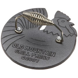 Old Mountain Pre Seasoned Rooster Shaped Bacon / Grill Press, 7 1/2 Inch Diameter