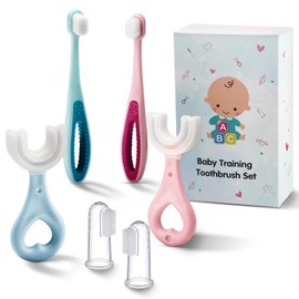 Juego de cepillos de dientes 6 en 1 para entrenamiento de bebés – Cepillo de dientes de silicona de cuidado bucal para bebé – Silicona de grado alimenticio, cerdas extra suaves, perfecto para 6 +, 12+, 24 meses