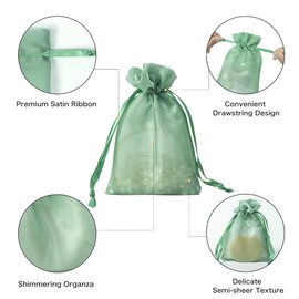 QIANF 20 Pcs Sage Green Small Organza Bags 6X9 inch for Wedding Favors with Drawstring, Mini Mesh Gift Bags Jewelry Pouch for Candy Bridal Shower Party Favor Baby Shower Christmas