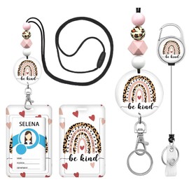 IBOVODI Rainbow Lanyards for Id Badges Keys, Be Kind ID Badge Holder with Lanyard Retractable Badge Reel Carabiner Clip, Breakaway Lanyard for ID Card Holder Name Badge Holder, Lanyard Keychain