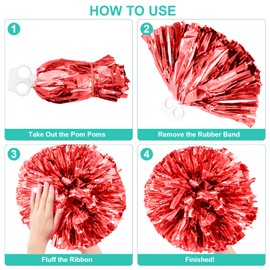 Sadaunbe 4 PCS Cheerleading Pom Poms + 2 PCS Large Hair Bows - Cheer Supplies for Sports Events, Dance Parties, Basketball & Football Teams Spirit Accessories