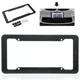 BLVD Black Car Carbon Fiber License Plate Frame Cover Front / Rear Universal USA Size