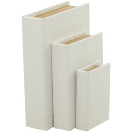 Deco 79 Linen Fabric Decorative Box Faux Storage Book Book Shaped Boxes, Set of 3 Decorative Keepsake Boxes 12", 9", 6"H, White