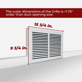Fits 14x8 Duct Opening | Steel Baseboard Return Air Grille by Handua | Vent Cover Grill | 7/8" Margin Turnback [Depth] to Fit Baseboard | White | Outer Dimensions: 15.75"W X 9.75 "H