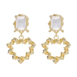 DIAMANTIO Gold Textured Heart Drop Earrings for Women 18K Gold Plated – Vintage-Inspired Statement Dangle Earrings with Faceted CZ Crystal Stud