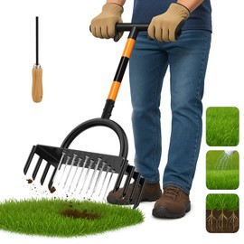 Lawn Aerator Tool - Heavy Duty Manual Spike Aerator for Soil, Pre-Assembled Steel Core with 5 Height Adjustments - Ergonomic T-Shaped Handle for Yard, Garden & Grass Aeration