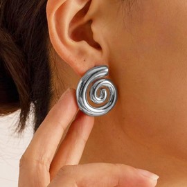 Chunky Gold Spiral Earrings for Women Trendy Vintage Thick Stud Earrings Gold Silver Statement Earrings Big Gold Geometric Earrings Fashion Gold Jewelry for Girls Gift