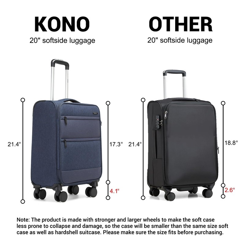 Kono 20 Inch Softside Carry On Luggage Airline Approved 20