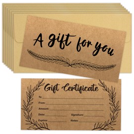 GIANTRUMP 48 Pcs Blank Gift Certificates Kraft Certificate Cards with 48 Pcs Envelopes for Business Salon Restaurants Spa Christmas Birthday, 3.5 x 7