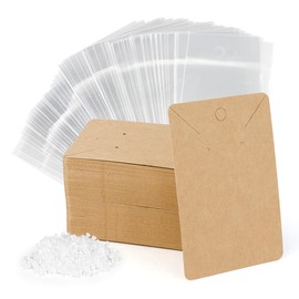 yuntop 100 Pcs Earring Cards with 100Pcs Self Adhesive Bags for Earrings Jewelry Display and 200 Pcs Earring Backs, Earring Display Holder Cards 3.5x2.4 Inches Earring Card Holder Set (Brown)