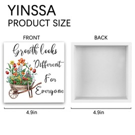 YINSSA Modern Farmhouse Decor Inspirational Wooden Block Sign Growth Looks Different For Everyone Gift for Coworker Friend Motivational Wooden Block Sign for Home Classroom Bookshelf Office Decor