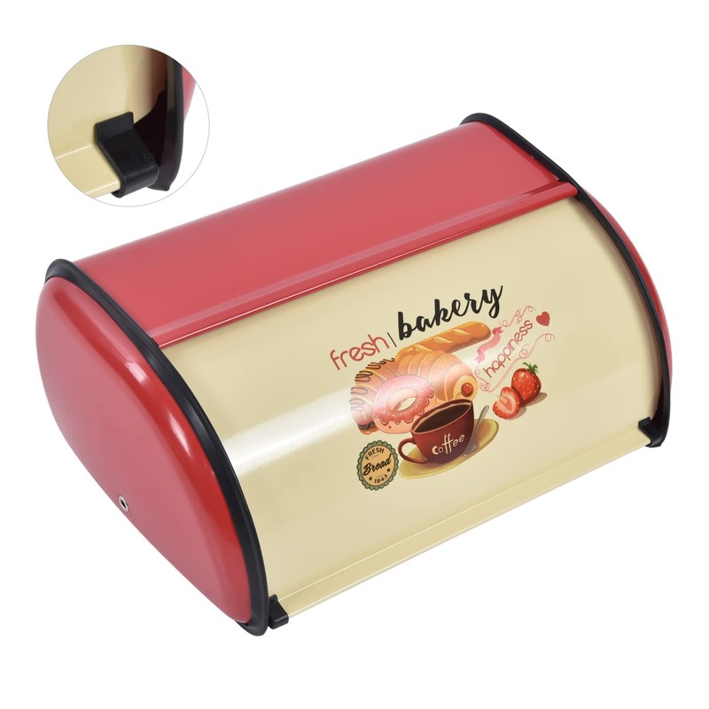 Qiilu Red Iron Powder Spray Metal Bread Box for Kitchen