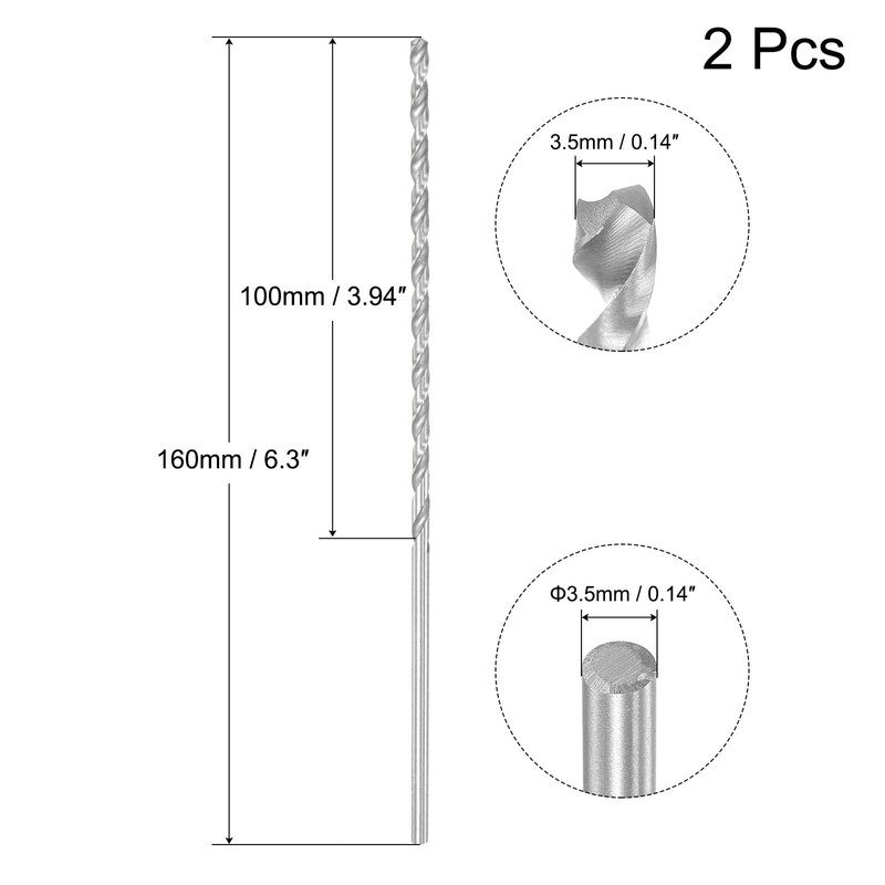 sourcing map HSS Extra Long Twist Drill Bit 3.5 mm