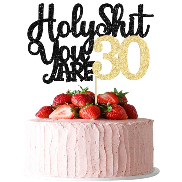 1 pieza de Holy Shit You are 30 decoración para tartas con purpurina, divertida selección de pasteles de 30 cumpleaños para felices 30 vítores a 30 años de edad, suministros de decoración de pasteles